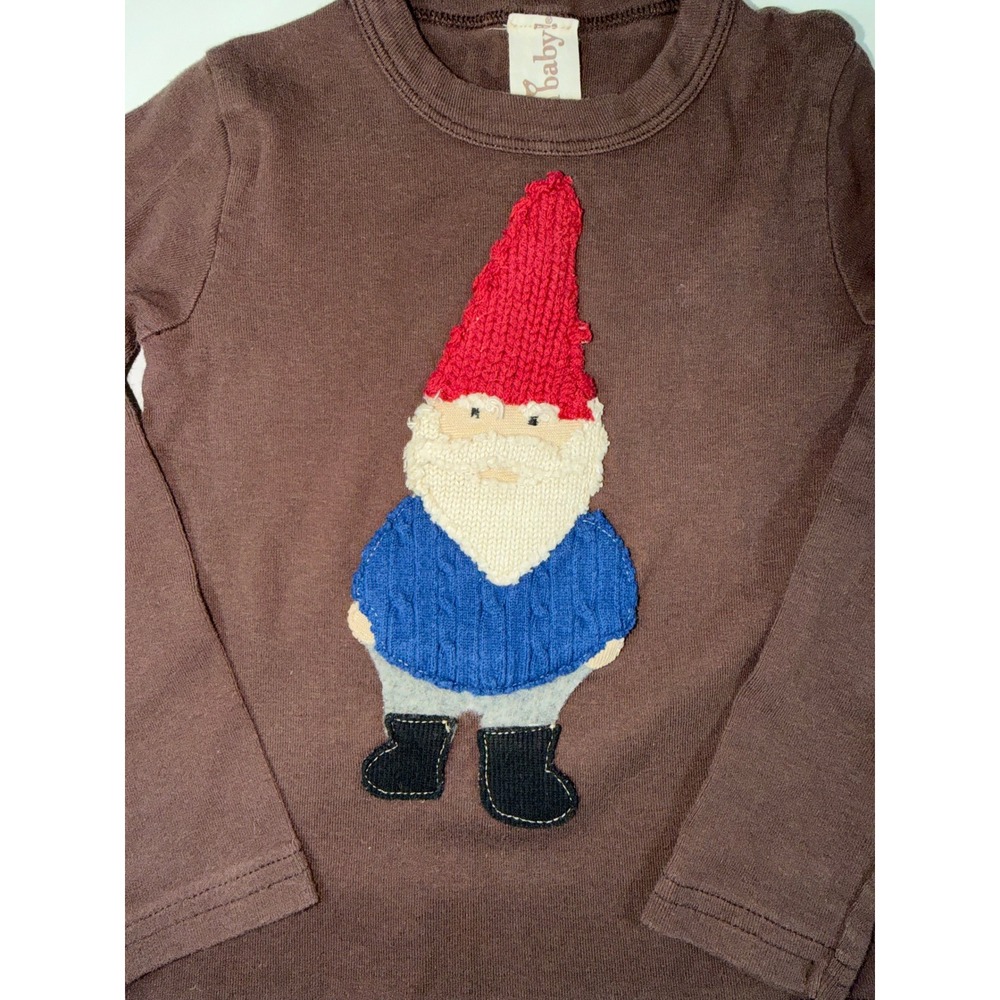 Oh Baby! Kids Gnome Long Sleeve Shirt Kids Size 4 Brown Knit Applique Soft
